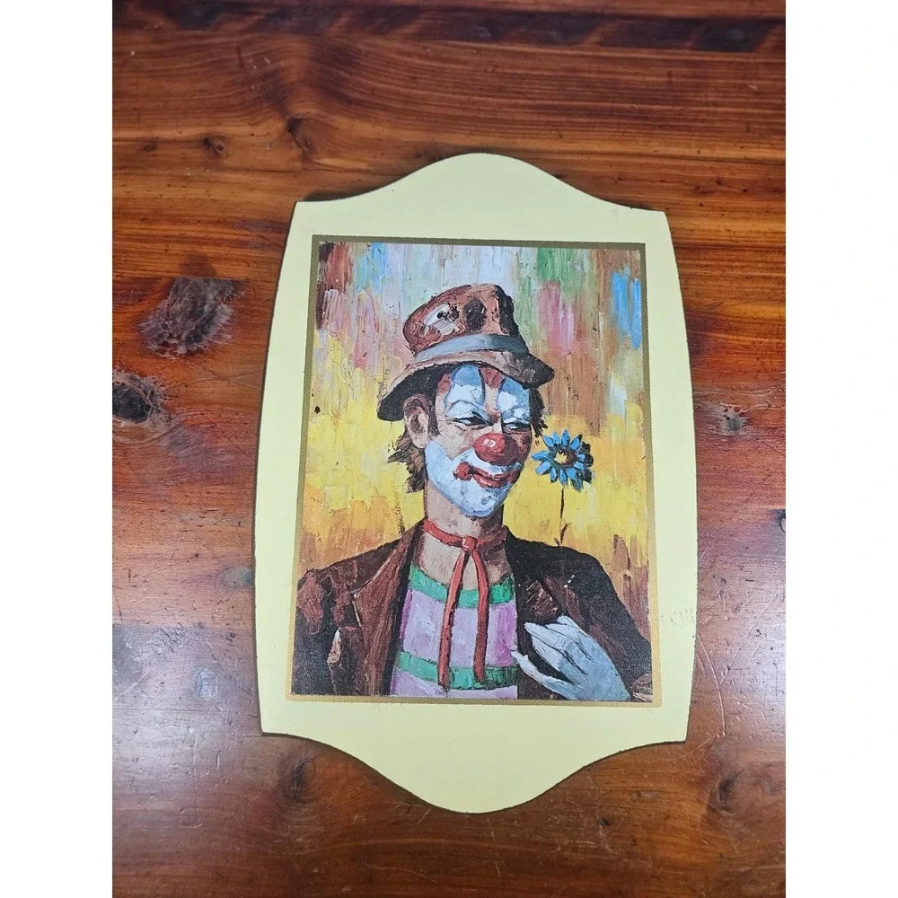Vintage Clown Wall Plaque Folk Art Style Decorative Hanging 11.5 x 8